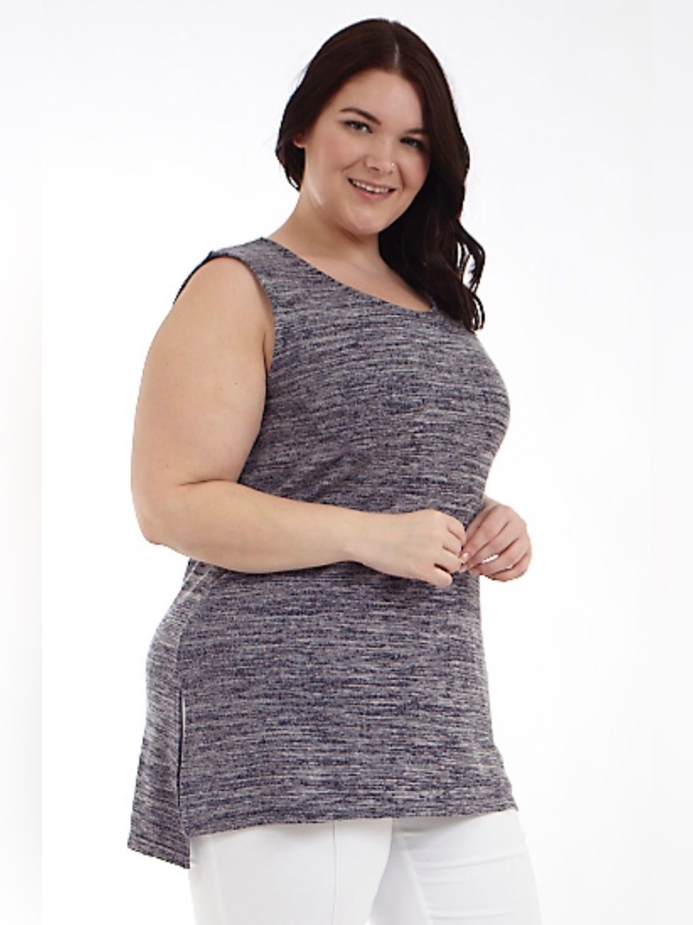 Plus (Full Figure) Melange Tank Top with Side Slits